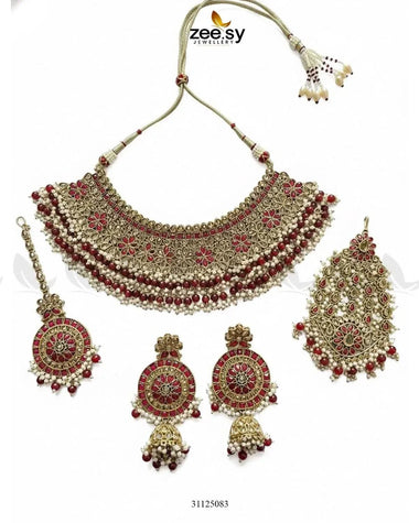 Precious Moitif Ornate Bridal Set Red Bridal Set - Zeesy Jewellery Pakistan | Premium Artificial & Imitation Jewellery