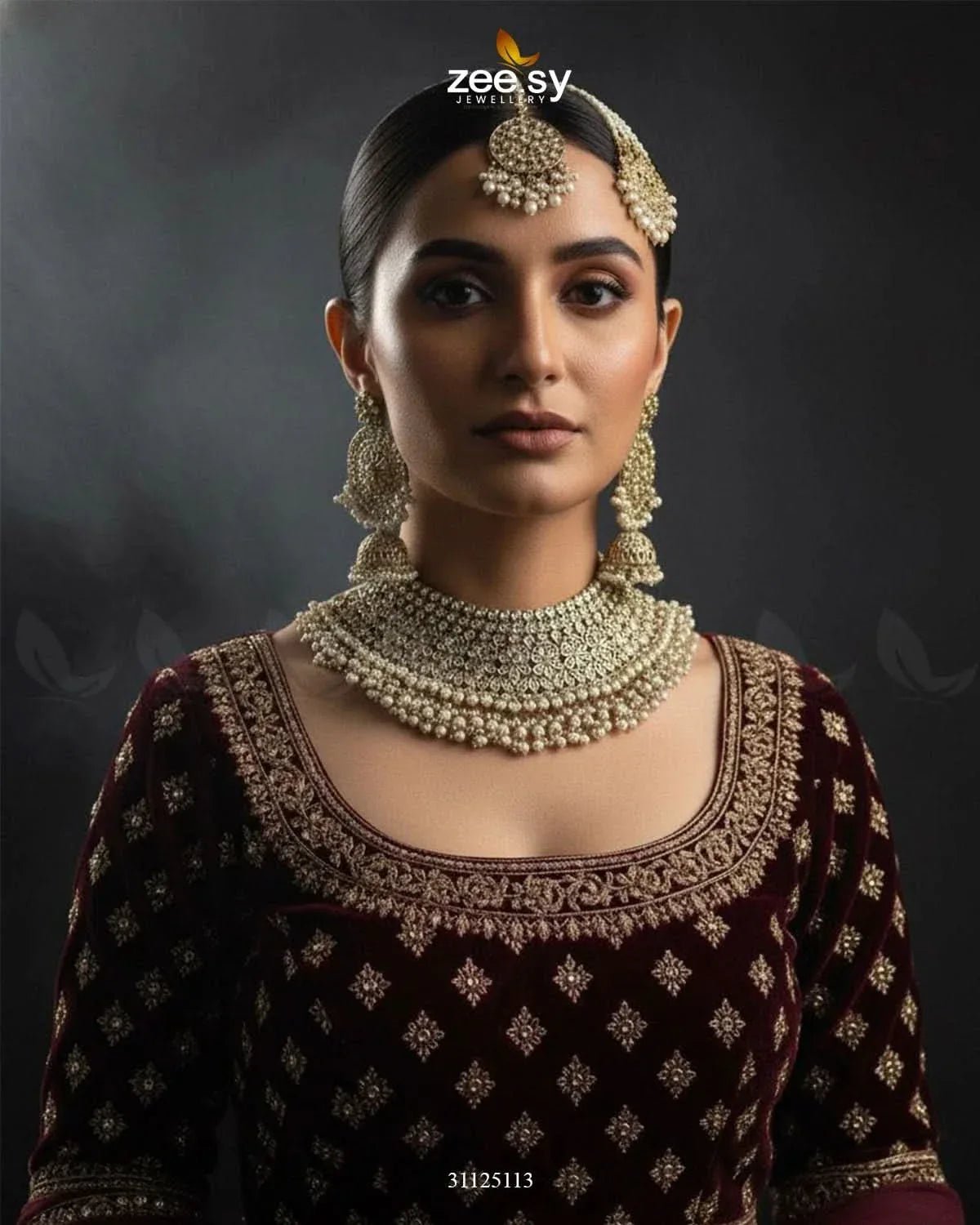 Precious Moitif Ornate Bridal Set Golden Champagne Bridal Set - Zeesy Jewellery Pakistan | Premium Artificial & Imitation Jewellery