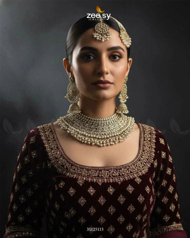 Precious Moitif Ornate Bridal Set Golden Champagne Bridal Set - Zeesy Jewellery Pakistan | Premium Artificial & Imitation Jewellery