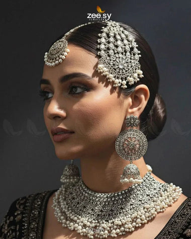 Precious Moitif Ornate Bridal Set Silver Bridal Set - Zeesy Jewellery Pakistan | Premium Artificial & Imitation Jewellery