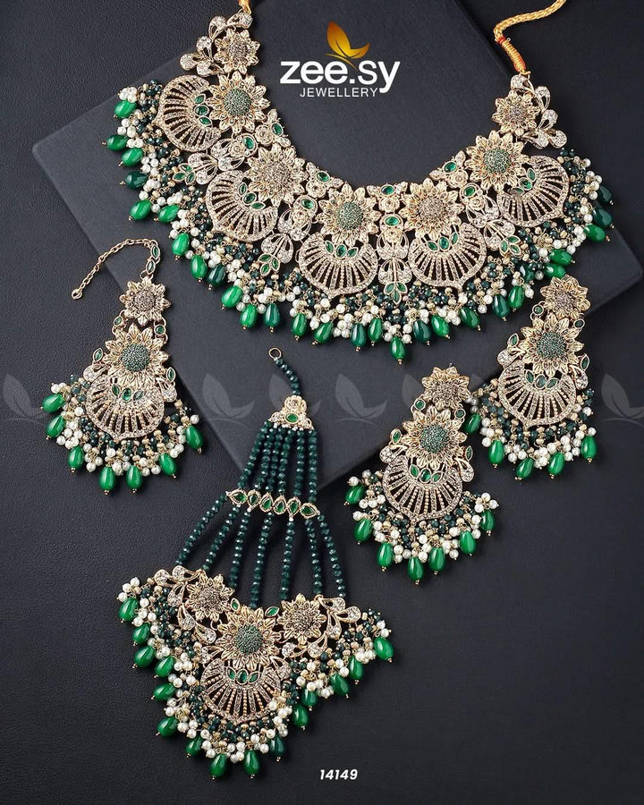 Yarrow Bridal Set Golden Green Bridal Set - Zeesy Jewellery Pakistan | Premium Artificial & Imitation Jewellery