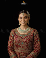 Dynasty Bridal Necklace Set Golden Feroza Blue Bridal Set - Zeesy Jewellery Pakistan | Premium Artificial & Imitation Jewellery