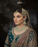Dynasty Bridal Necklace Set Golden Feroza Bridal Set - Zeesy Jewellery Pakistan | Premium Artificial & Imitation Jewellery