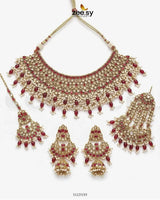Eminent Wide Gilded Bridal Set Golden Red Bridal Set - Zeesy Jewellery Pakistan | Premium Artificial & Imitation Jewellery