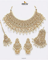 Eminent Wide Gilded Bridal Set Golden White Bridal Set - Zeesy Jewellery Pakistan | Premium Artificial & Imitation Jewellery