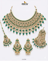 Eminent Wide Gilded Bridal Set Golden Green Bridal Set - Zeesy Jewellery Pakistan | Premium Artificial & Imitation Jewellery