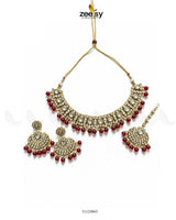 Exquisite Precious Formed Bridal Set Golden Red Bridal Set - Zeesy Jewellery Pakistan | Premium Artificial & Imitation Jewellery