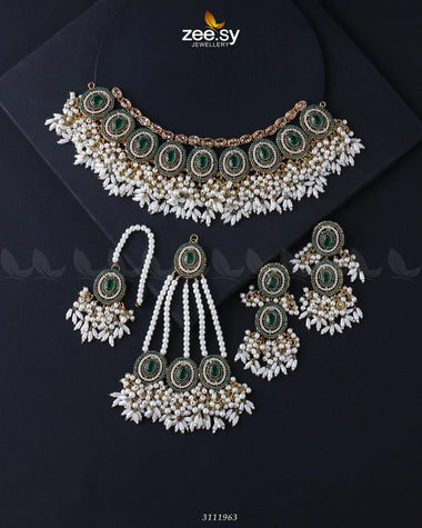 Priyanka Bridal Sets Golden Green Bridal Set - Zeesy Jewellery Pakistan | Premium Artificial & Imitation Jewellery