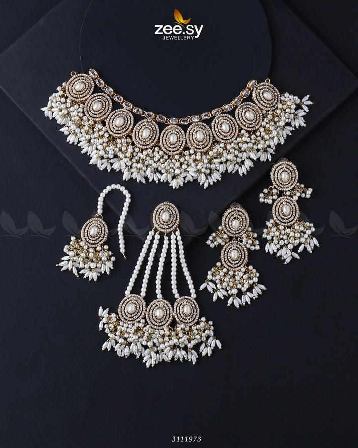 Priyanka Bridal Sets Golden White Bridal Set - Zeesy Jewellery Pakistan | Premium Artificial & Imitation Jewellery