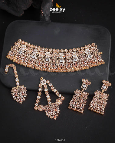 Rihanna Bridal Sets Golden Champagne Bridal Set - Zeesy Jewellery Pakistan | Premium Artificial & Imitation Jewellery