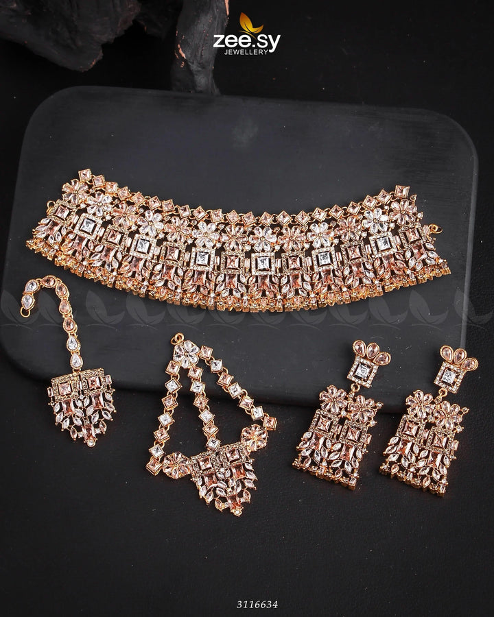 Rihanna Bridal Sets Golden Champagne Bridal Set - Zeesy Jewellery Pakistan | Premium Artificial & Imitation Jewellery