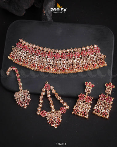 Rihanna Bridal Sets Golden Pink Bridal Set - Zeesy Jewellery Pakistan | Premium Artificial & Imitation Jewellery