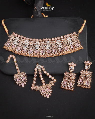 Rihanna Bridal Sets Golden Mint Pink Bridal Set - Zeesy Jewellery Pakistan | Premium Artificial & Imitation Jewellery