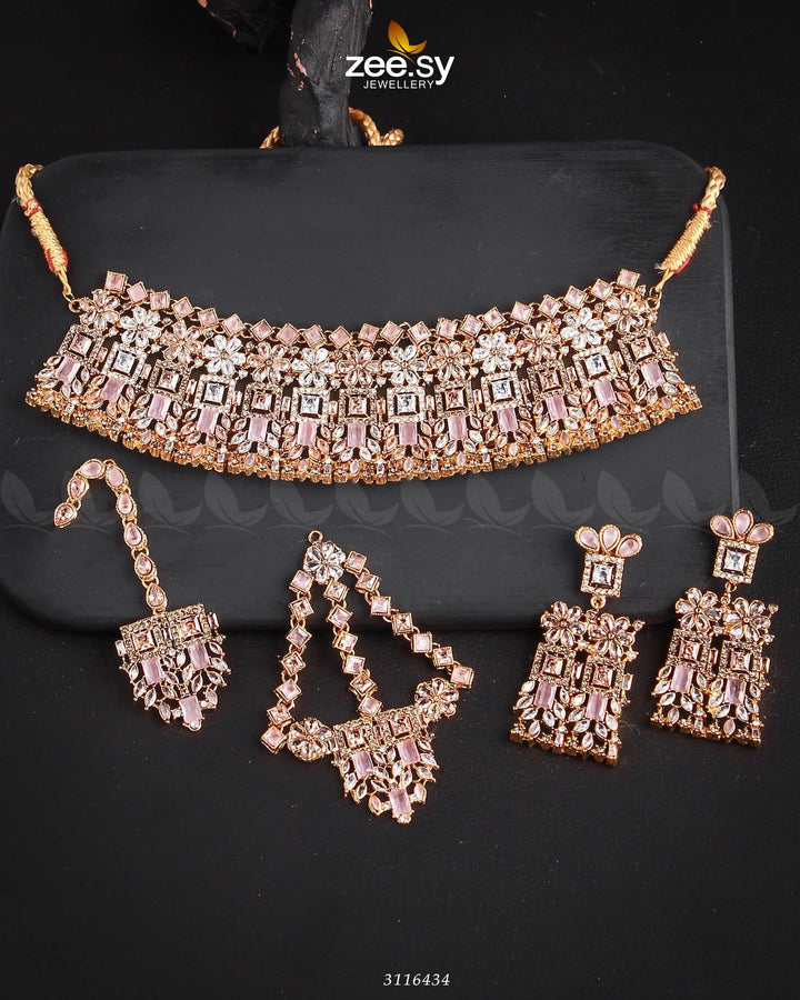 Rihanna Bridal Sets Golden Mint Pink Bridal Set - Zeesy Jewellery Pakistan | Premium Artificial & Imitation Jewellery