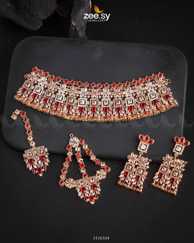 Rihanna Bridal Sets Golden Red Bridal Set - Zeesy Jewellery Pakistan | Premium Artificial & Imitation Jewellery