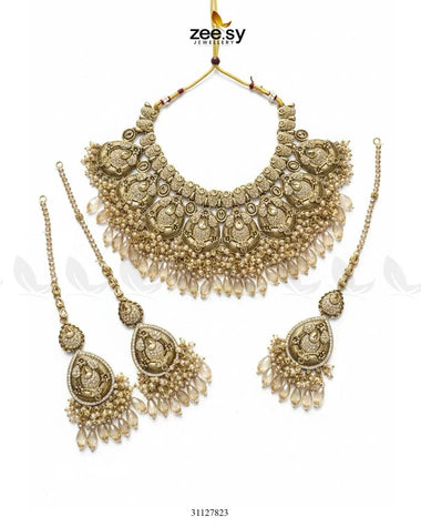 Vintage Amber Zircon Bridal Set Golden Champagne Bridal Set - Zeesy Jewellery Pakistan | Premium Artificial & Imitation Jewellery