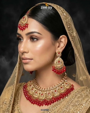 Vintage Amber Zircon Bridal Set Golden Red Bridal Set - Zeesy Jewellery Pakistan | Premium Artificial & Imitation Jewellery