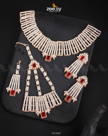 Bismah Maroof Bridal Sets Golden Mahroon Bridal Set - Zeesy Jewellery Pakistan | Premium Artificial & Imitation Jewellery