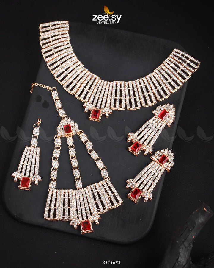 Bismah Maroof Bridal Sets Golden Mahroon Bridal Set - Zeesy Jewellery Pakistan | Premium Artificial & Imitation Jewellery