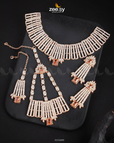 Bismah Maroof Bridal Sets Golden Champagne Bridal Set - Zeesy Jewellery Pakistan | Premium Artificial & Imitation Jewellery