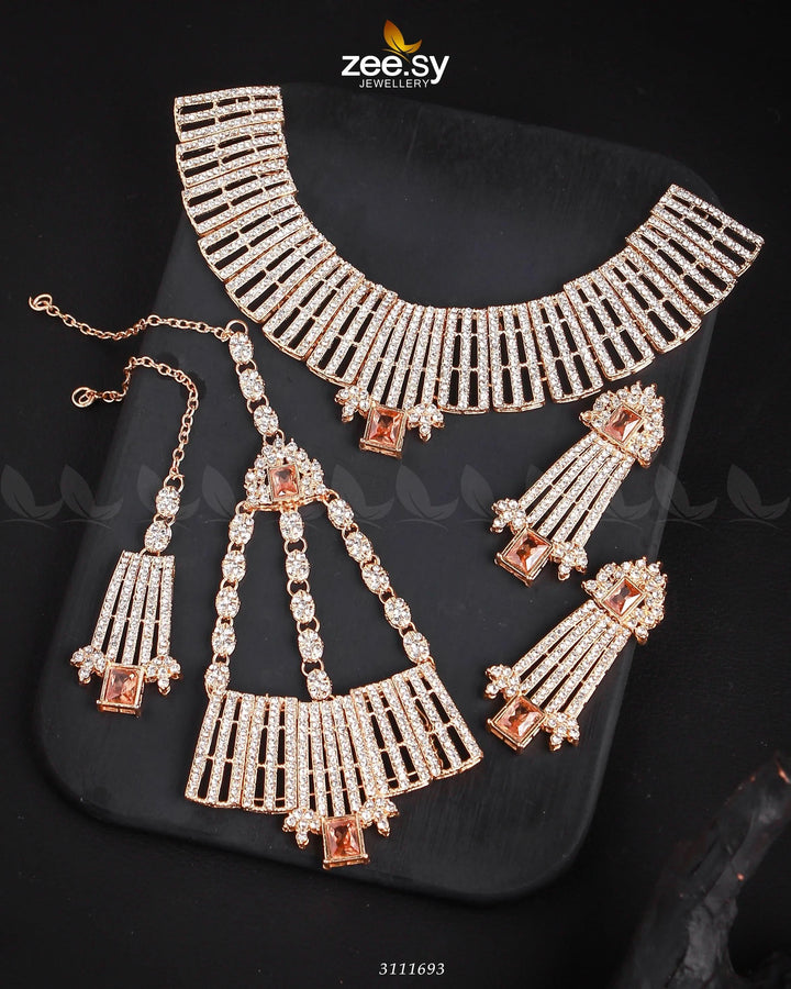Bismah Maroof Bridal Sets Golden Champagne Bridal Set - Zeesy Jewellery Pakistan | Premium Artificial & Imitation Jewellery