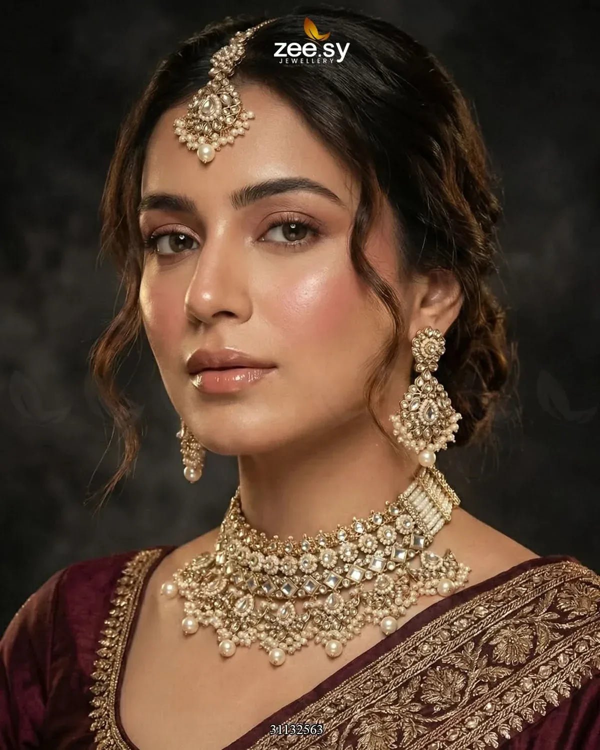 Anarkali Faux Pearl Bridal Set Bridal Set - Zeesy Jewellery Pakistan | Premium Artificial & Imitation Jewellery