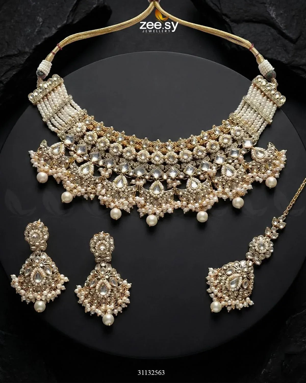 Anarkali Faux Pearl Bridal Set Golden Pearl Bridal Set - Zeesy Jewellery Pakistan | Premium Artificial & Imitation Jewellery