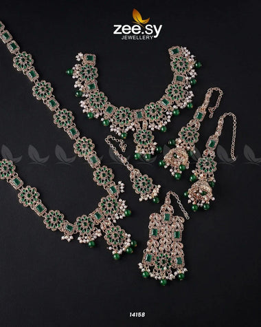 Armeria Bridal Set Golden Green Bridal Set - Zeesy Jewellery Pakistan | Premium Artificial & Imitation Jewellery