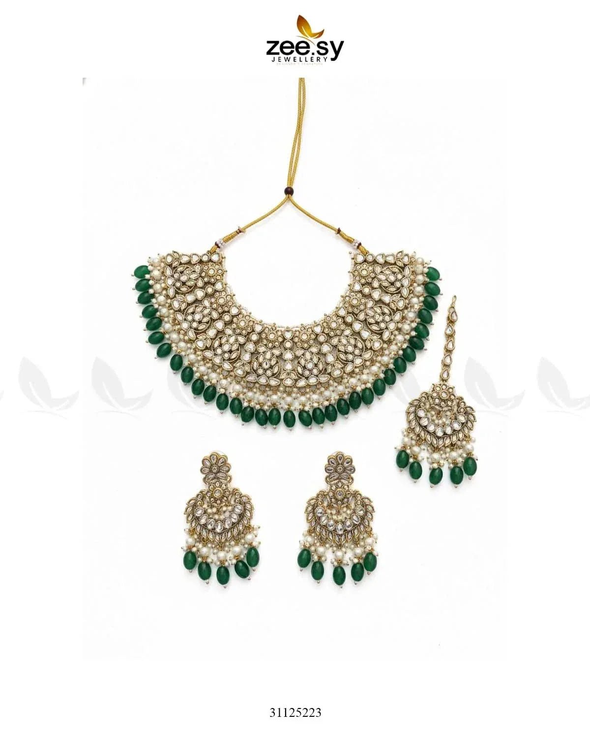 Artisan Elaborate Bridal Set Golden Green Bridal Set - Zeesy Jewellery Pakistan | Premium Artificial & Imitation Jewellery