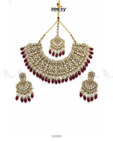 Artisan Elaborate Bridal Set Golden Red Bridal Set - Zeesy Jewellery Pakistan | Premium Artificial & Imitation Jewellery