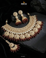 Royal Flower Kundan Bridal Set Golden Red Bridal Set - Zeesy Jewellery Pakistan | Premium Artificial & Imitation Jewellery