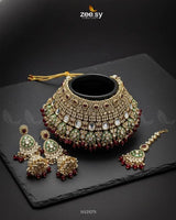 Royal Intricate Crystal Bridal Set Golden Red Bridal Set - Zeesy Jewellery Pakistan | Premium Artificial & Imitation Jewellery