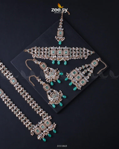 Anushka Bridal Set Golden Mint Green Bridal Set - Zeesy Jewellery Pakistan | Premium Artificial & Imitation Jewellery