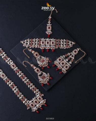 Anushka Bridal Set Golden Red Bridal Set - Zeesy Jewellery Pakistan | Premium Artificial & Imitation Jewellery