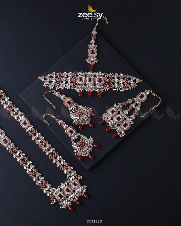 Anushka Bridal Set Golden Red Bridal Set - Zeesy Jewellery Pakistan | Premium Artificial & Imitation Jewellery