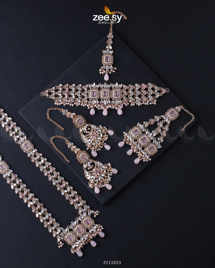 Anushka Bridal Set Golden Mint Pink Bridal Set - Zeesy Jewellery Pakistan | Premium Artificial & Imitation Jewellery