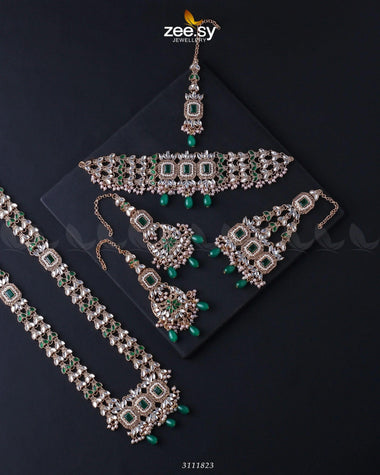 Anushka Bridal Set Golden Green Bridal Set - Zeesy Jewellery Pakistan | Premium Artificial & Imitation Jewellery