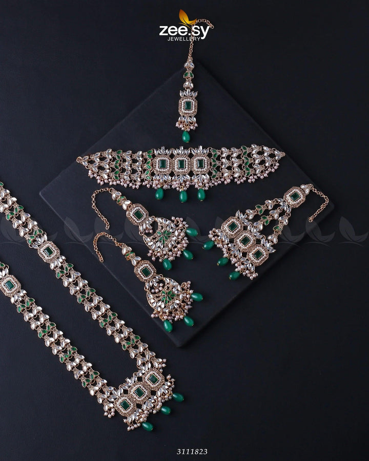 Anushka Bridal Set Golden Green Bridal Set - Zeesy Jewellery Pakistan | Premium Artificial & Imitation Jewellery