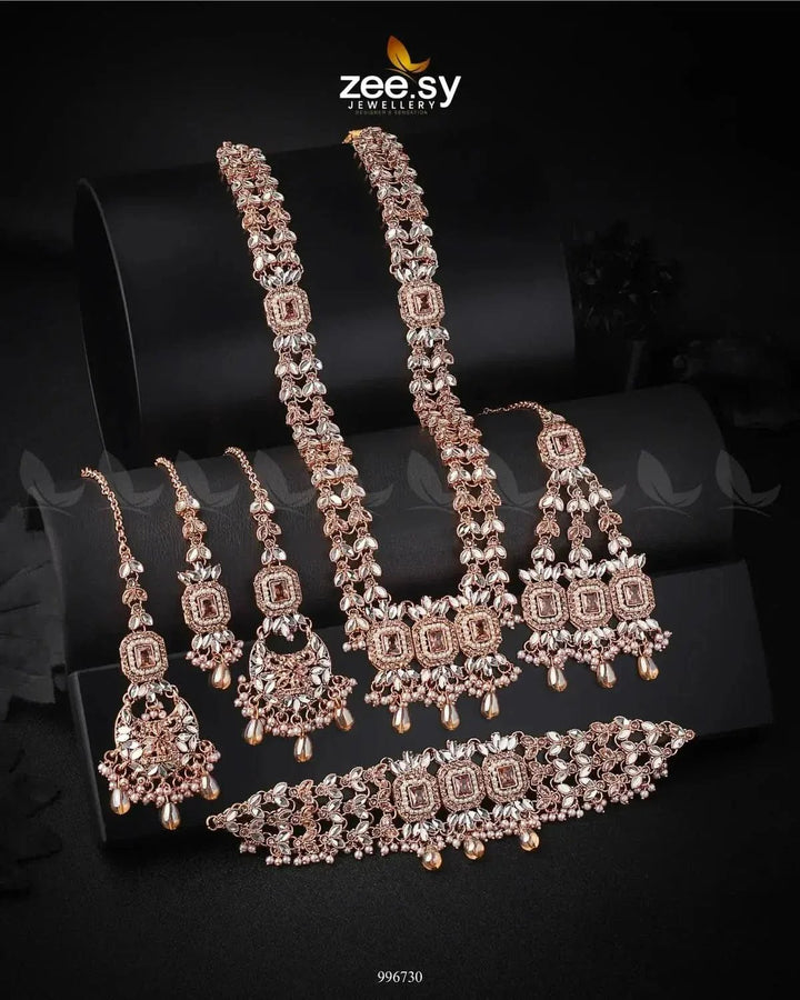 Anushka Bridal Set Golden Champagne Bridal Set - Zeesy Jewellery Pakistan | Premium Artificial & Imitation Jewellery