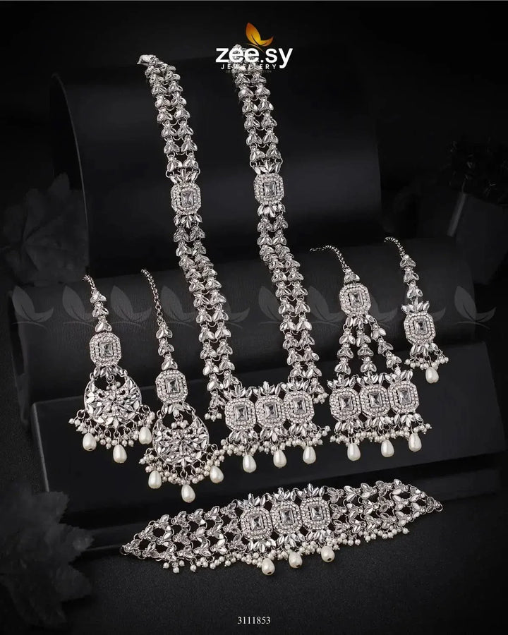 Anushka Bridal Set Silver White Bridal Set - Zeesy Jewellery Pakistan | Premium Artificial & Imitation Jewellery