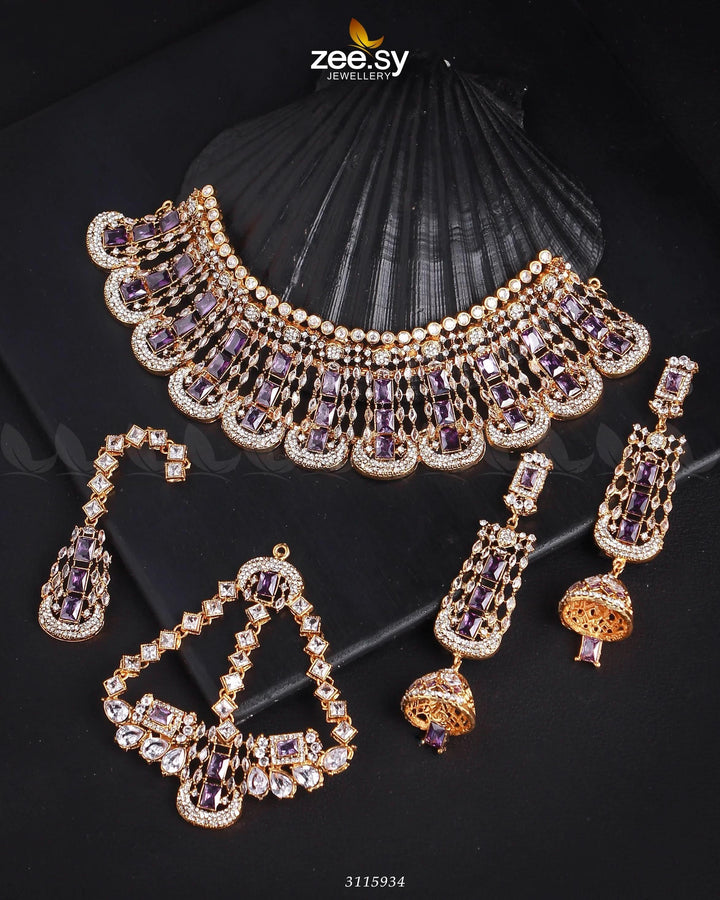 Ariana Bridal Sets Golden Purple Bridal Set - Zeesy Jewellery Pakistan | Premium Artificial & Imitation Jewellery