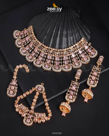 Ariana Bridal Sets Golden Mint Pink Bridal Set - Zeesy Jewellery Pakistan | Premium Artificial & Imitation Jewellery