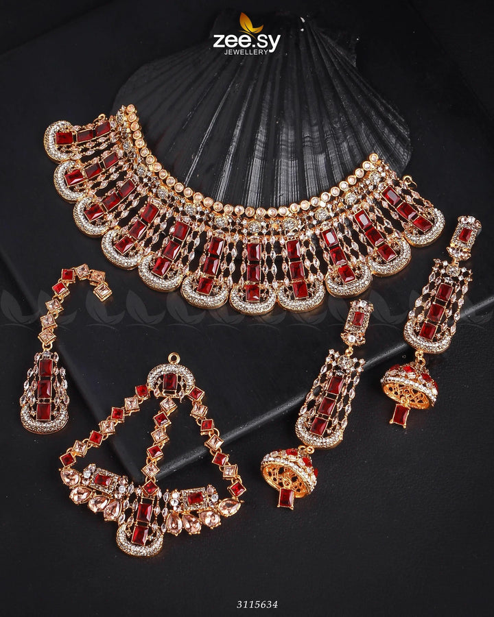 Ariana Bridal Sets Golden Red Bridal Set - Zeesy Jewellery Pakistan | Premium Artificial & Imitation Jewellery