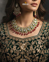 Grandeur Crystal Bridal Set Golden Red Bridal Set - Zeesy Jewellery Pakistan | Premium Artificial & Imitation Jewellery