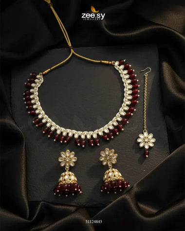 Magnificent Tonal Arch Bridal Set Golden Red Bridal Set - Zeesy Jewellery Pakistan | Premium Artificial & Imitation Jewellery