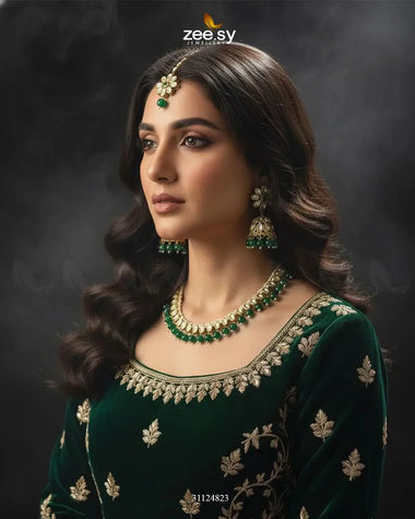 Magnificent Tonal Arch Bridal Set Golden Green Bridal Set - Zeesy Jewellery Pakistan | Premium Artificial & Imitation Jewellery