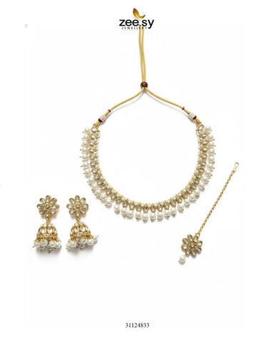 Magnificent Tonal Arch Bridal Set Golden White Bridal Set - Zeesy Jewellery Pakistan | Premium Artificial & Imitation Jewellery
