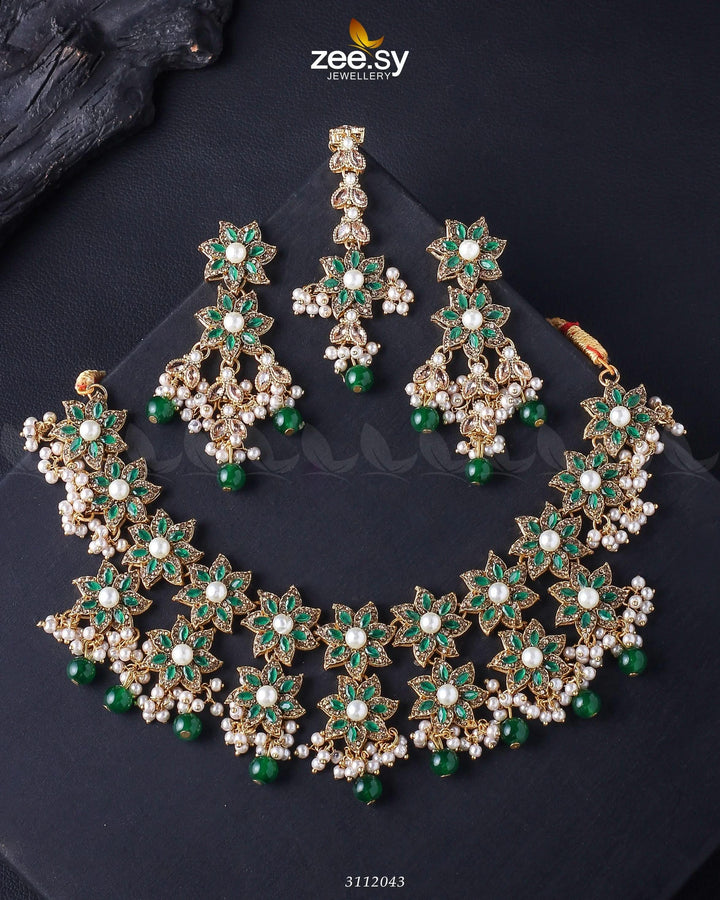 Monarda Bridal Sets Golden Green Bridal Set - Zeesy Jewellery Pakistan | Premium Artificial & Imitation Jewellery