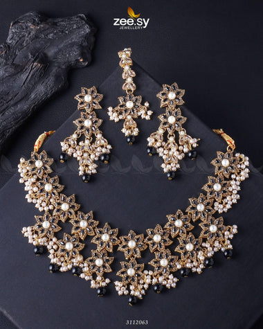 Monarda Bridal Sets Golden Black Bridal Set - Zeesy Jewellery Pakistan | Premium Artificial & Imitation Jewellery