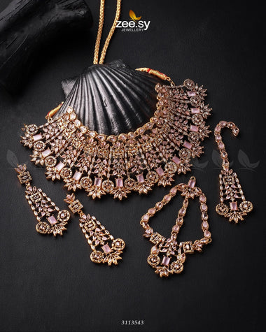 Resham Bridal Set Golden Mint Pink Bridal Set - Zeesy Jewellery Pakistan | Premium Artificial & Imitation Jewellery